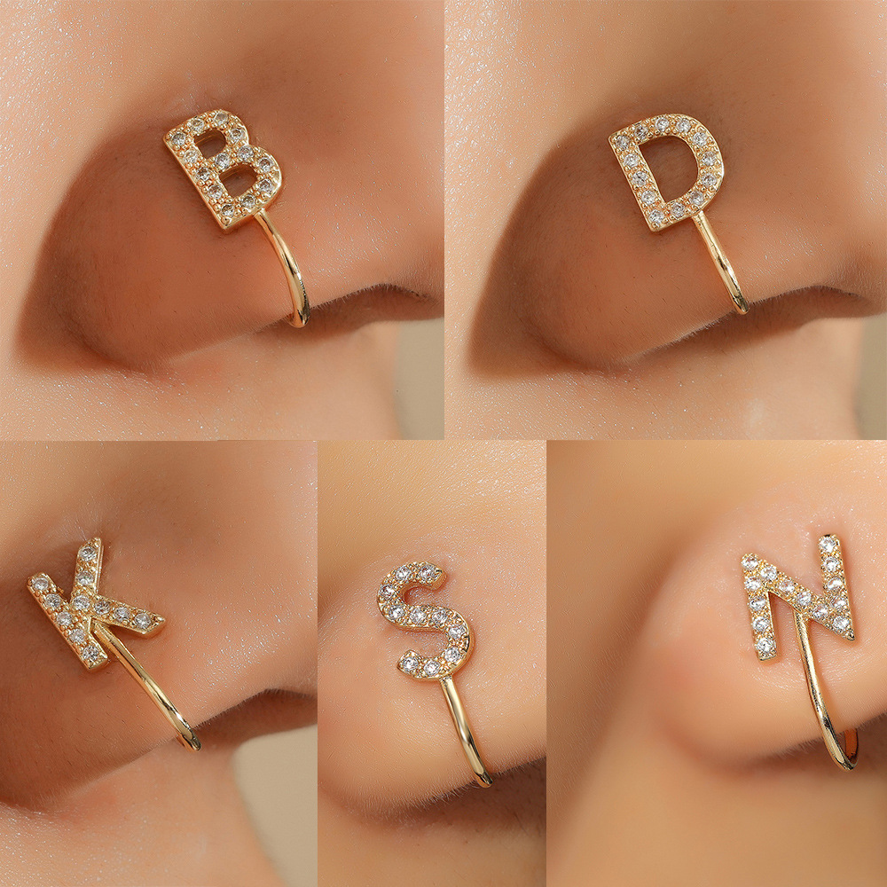 No Piercing Nose Pin Copper Inlaid Zircon Letter U Shape