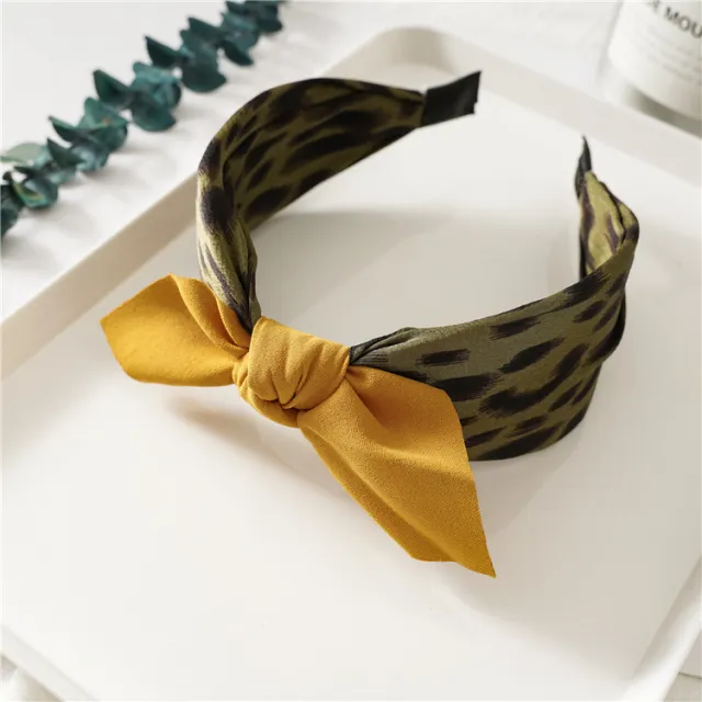 New Cross knotted Wide Version Crimped Chain Headband Green Leopard Print - Shop at LoveMi
