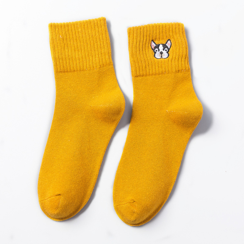 Japanese Cartoon Animal Embroidered Socks Yellow - Shop at LoveMi