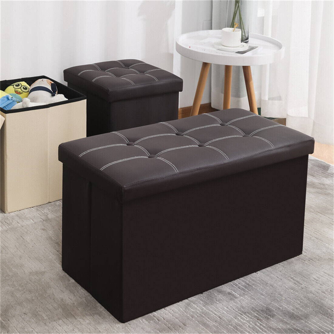 Large Seater Folding Storage Ottoman Pouffe Bench Seat Blanket Toy Chest Box UK — image 10