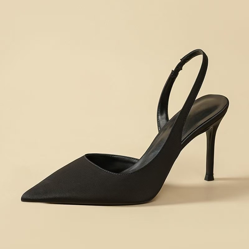 Minimalist Satin Pointed Toe Slingback High Heels