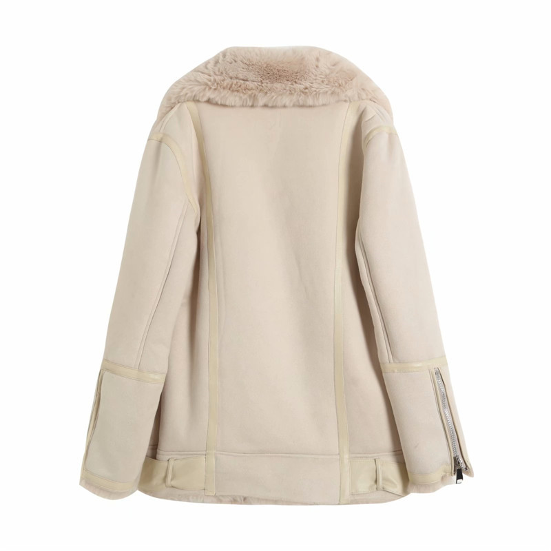 Women's Fur Jacket With Lamb Hair Belt