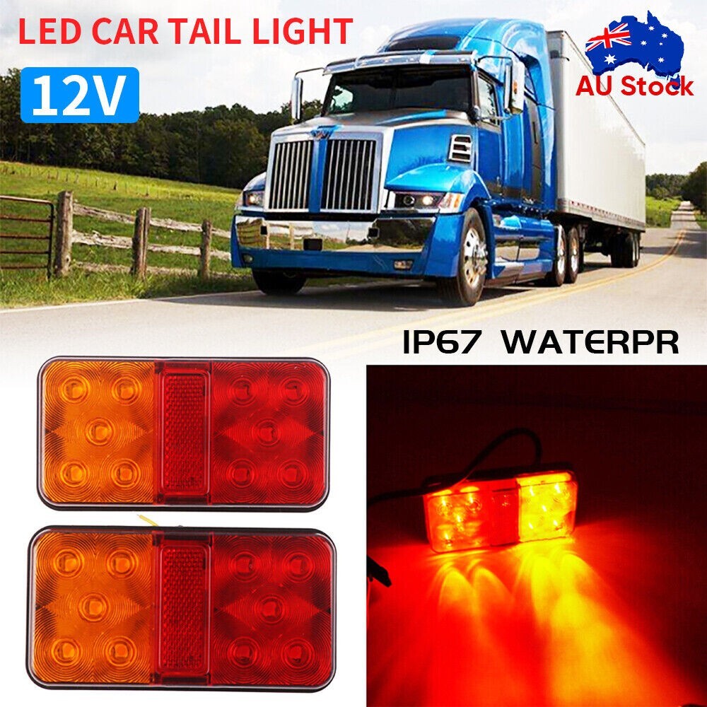 2X Trailer Tail Lights 10 LED Stop Tail Lights Kit Submersible Boat Truck Lamp