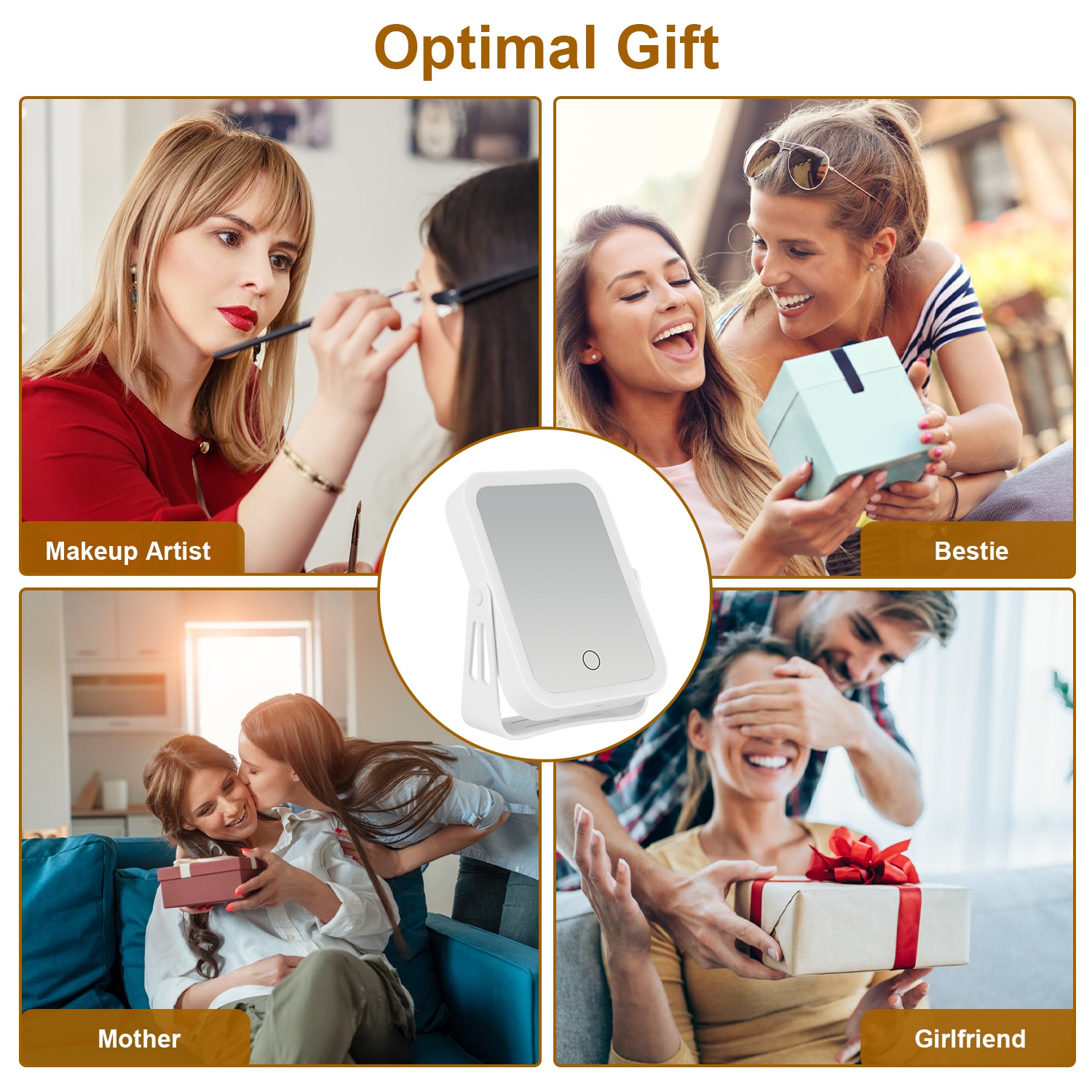 1Pc 10X Magnifying Lighted Makeup Mirror Double Sided Travel Makeup Mirror With 3 Light Colors Touch Screen USB Rechargeable 6