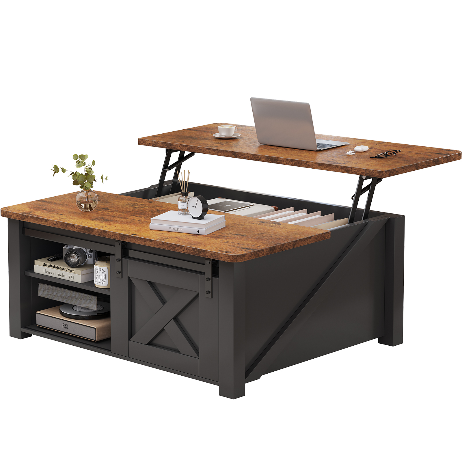 Mesa de Centro Comedor Ajustable con Almacenamiento y Estantes - imagen 1