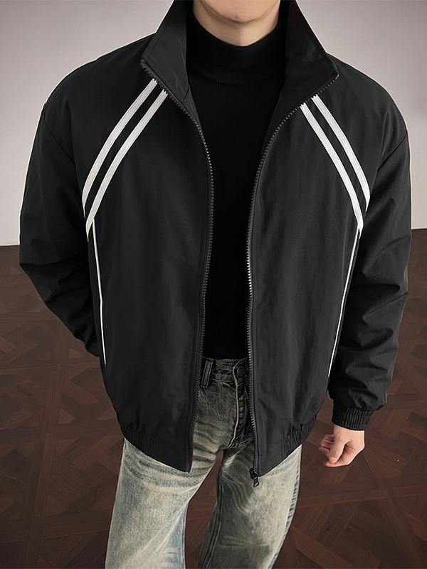 Retro Striped Stand-collar Jacket