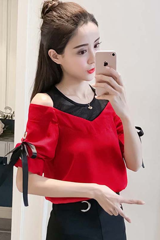 Summer New Round Neck Pullover Short Sleeve Chiffon Shirt Women's Clothing
