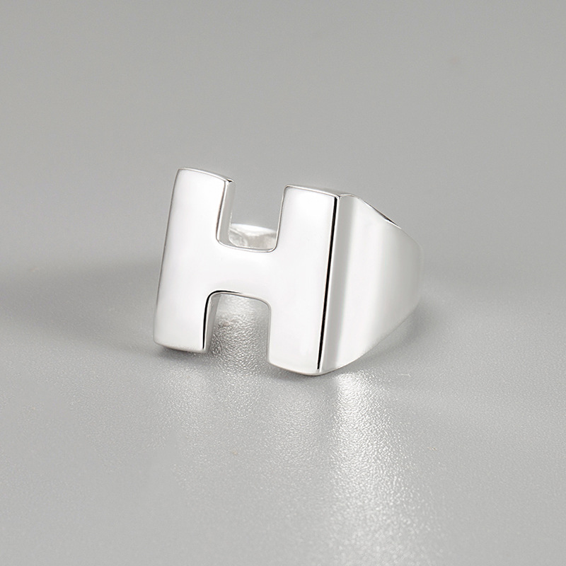 S925 Sterling Silver H Letter Ring Cold Wind