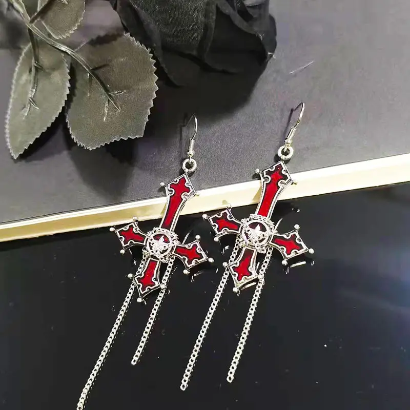 European And American Cross Chain Exaggerated Alloy Earrings