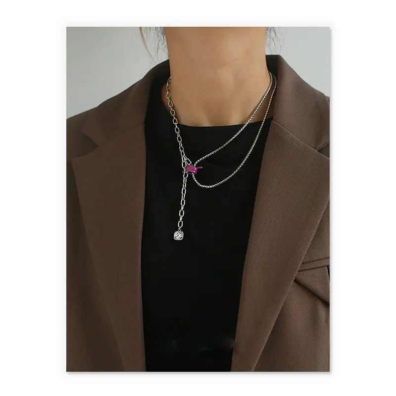 Brass Rhodium-plated Zircon Pendant Dripping Oil Necklace Women