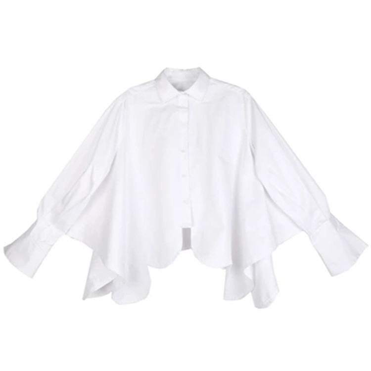 Title 2, Irregular Ultra-wide Hem White Shirt Women