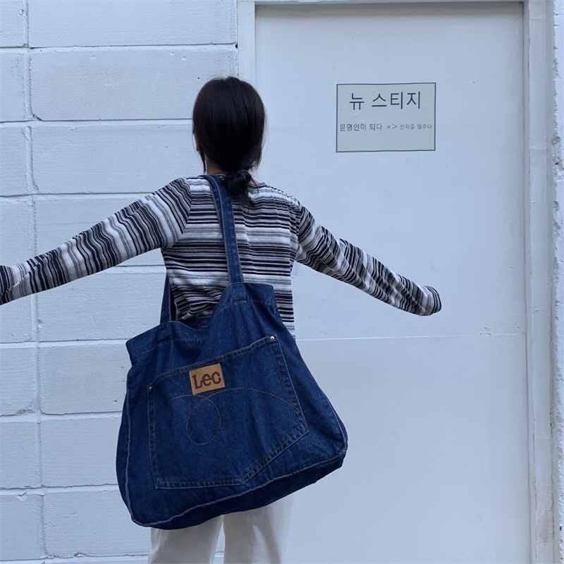 Japanese Denim Shoulder Bag With Large Capacity