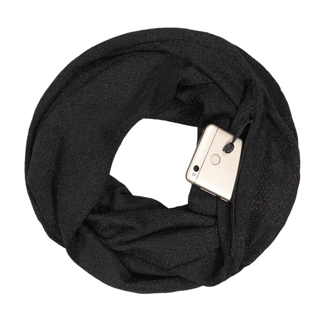 Autumn And Winter Golden Silver Couple Scarf Zipper Pocket Bib Black - Shop at LoveMi