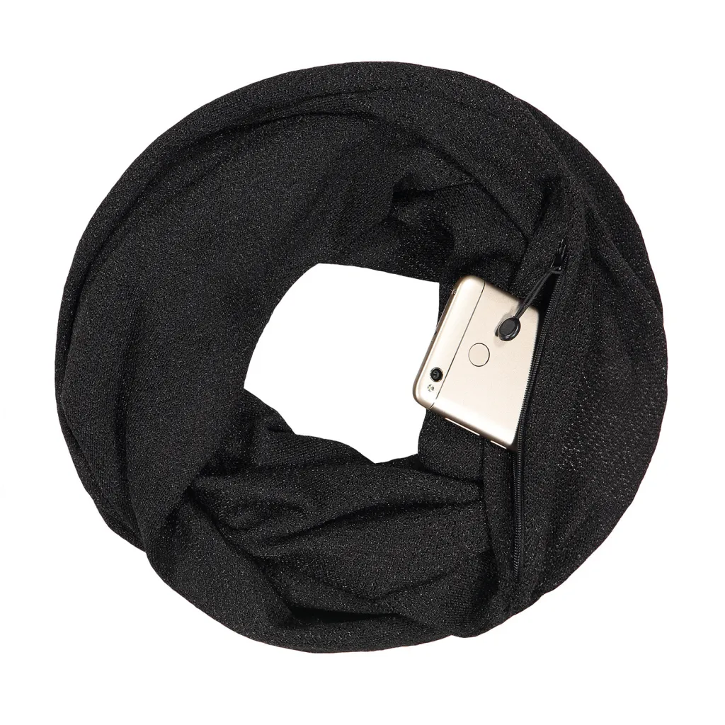 Autumn And Winter Golden Silver Couple Scarf Zipper Pocket Bib - Black