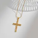 Stainless Steel Cross Pendant Necklace With Rhinestone Inlay view 3