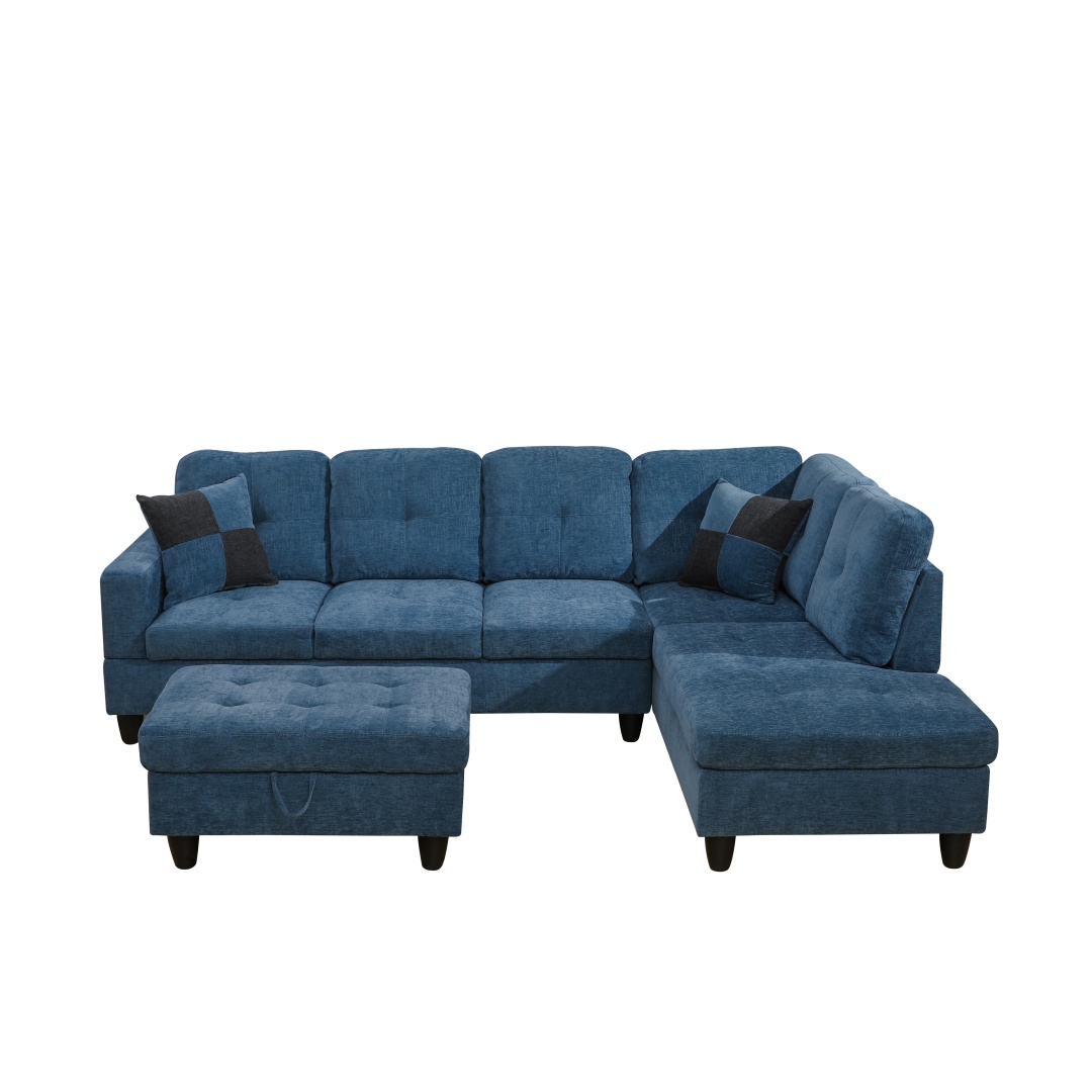 Pickup Only--Blue Flannel 3-Piece Couch Living Room Sofa Set