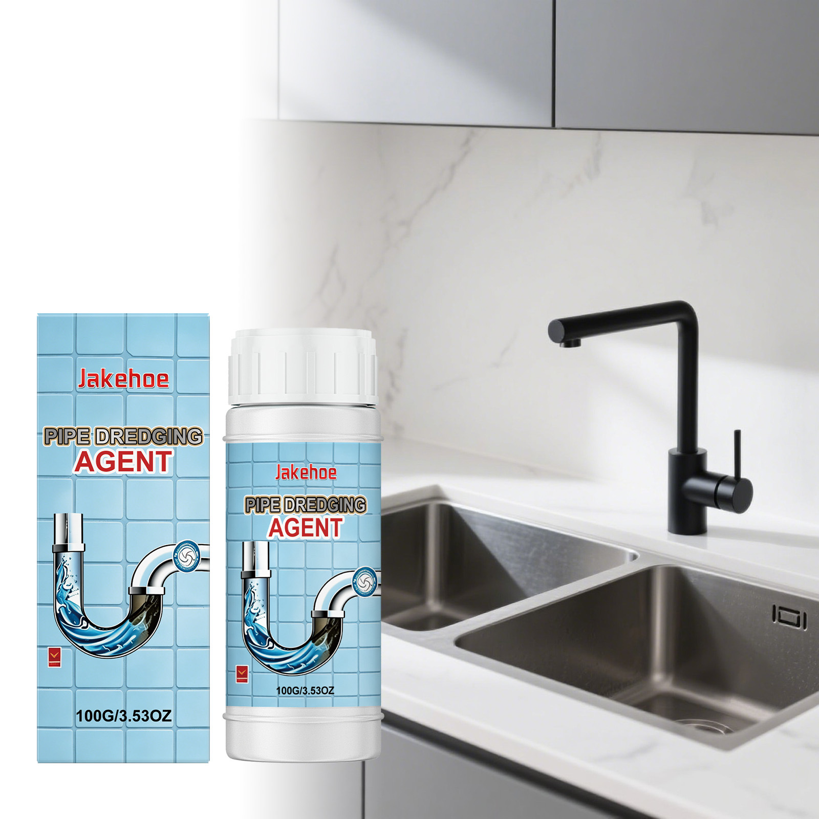 JAKEHOE Drain Cleaner For Household Kitchen And Bathroom Drains, Removes Stains And Scale, Decomposes Debris And Cleans