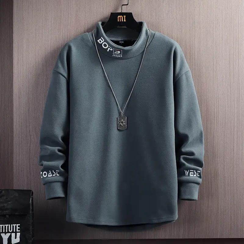 Embroidered Loose Half High Collar Sweater