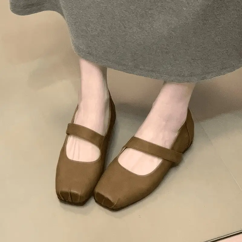 Women Split Toe Square Toe Mary Jane Flats, Single Strap Soft Faux Leather Minimalist Casual Daily Walking Shoes