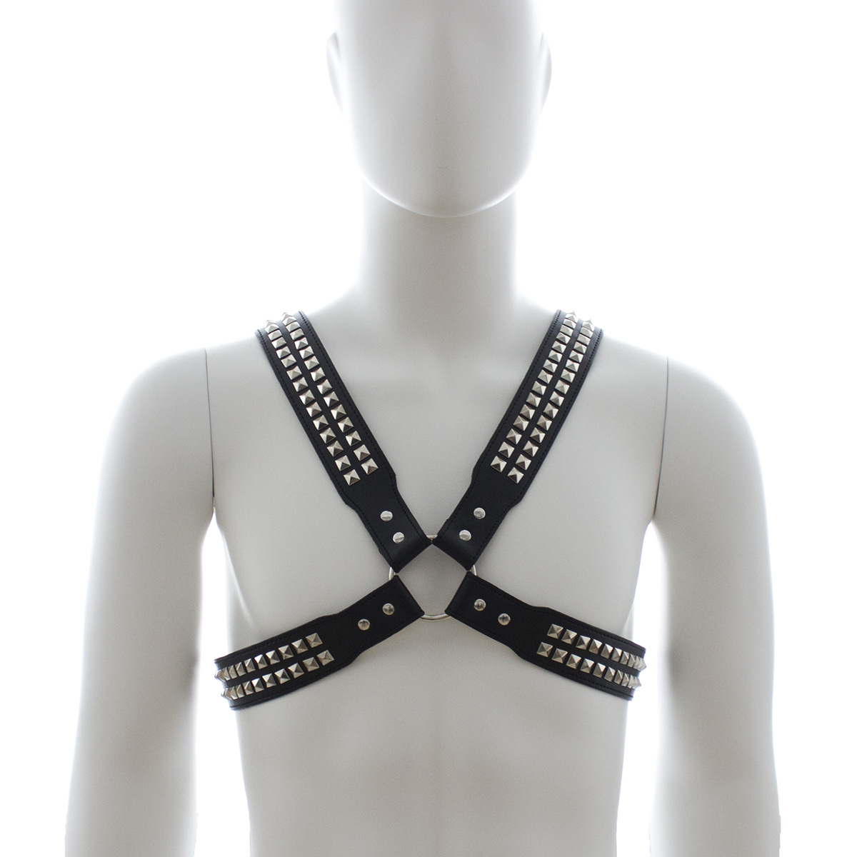 Men's Bondage Binding Strap Black Leather Multi-Stud