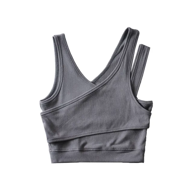 Solid False Two piece Diagonal Shoulder Strap Short Vest Grey - Shop at LoveMi