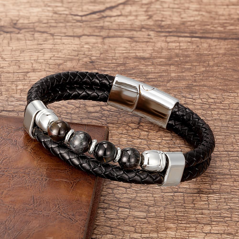 Stone Leather Bracelet Stainless Steel Magnet Buckle