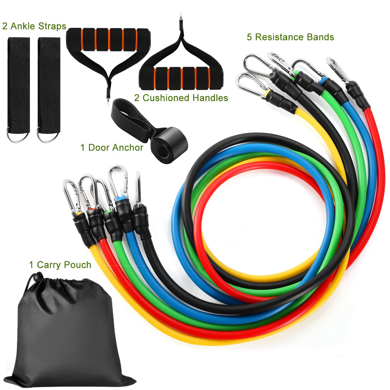 11Pcs Resistance Bands Set Fitness Workout Tubes Exercise Tube Bands Up To With Door Anchor Handles Ankle Straps For Physical Training Yoga Pilates