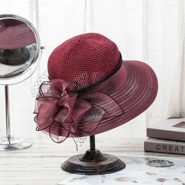 Women's Summer Sunshade Sunscreen Big Brim Knitted Hat Wine - Shop at LoveMi