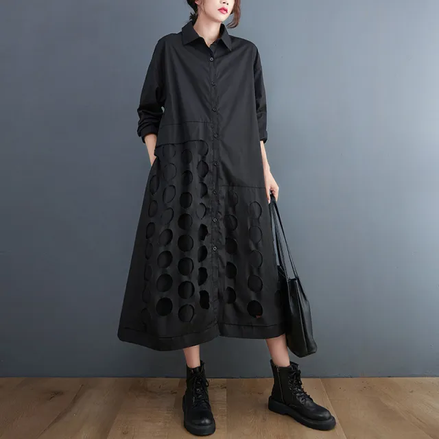 Artistic Casual Trench Coat Mid length Loose Temperament Popular Shirt Coat Black - Shop at LoveMi