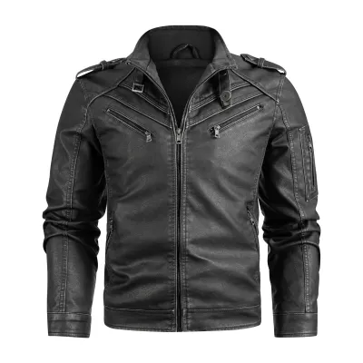 Men's Black Pu Leather Biker Jacket VINTAGE REAL MOTORCYCLE JACKETS FOR MEN