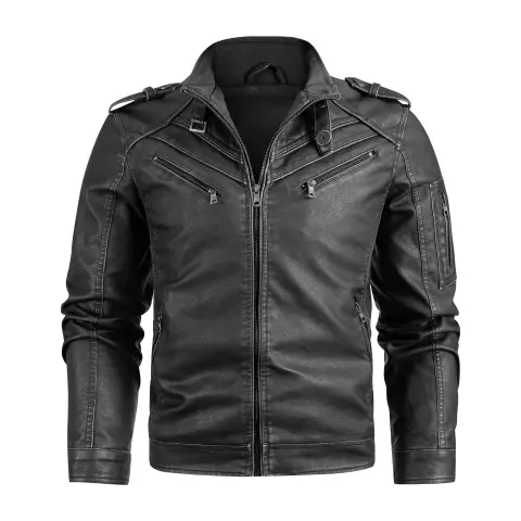Men's Black Pu Leather Biker Jacket VINTAGE REAL MOTORCYCLE