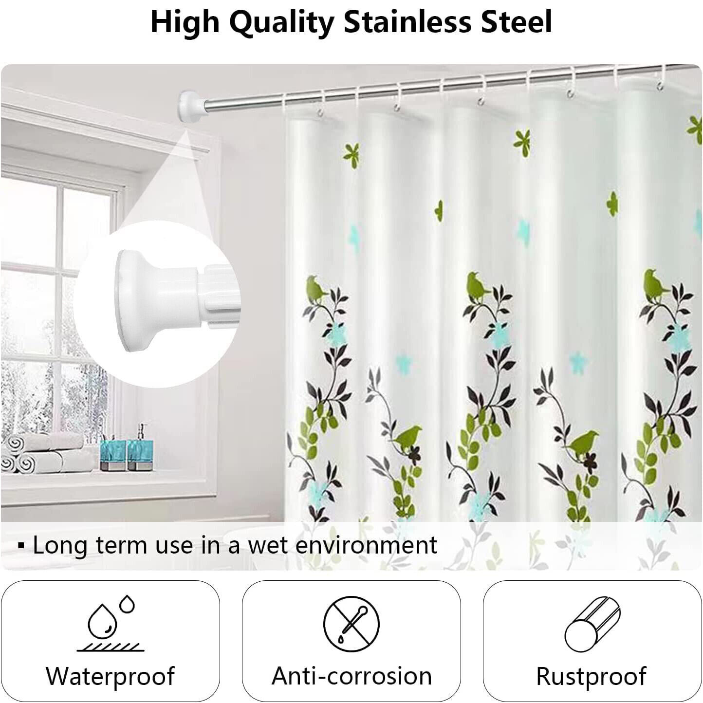 Heavy Duty Extendable Telescopic Shower Curtain Pole Rail Rod Bath Door Window 8