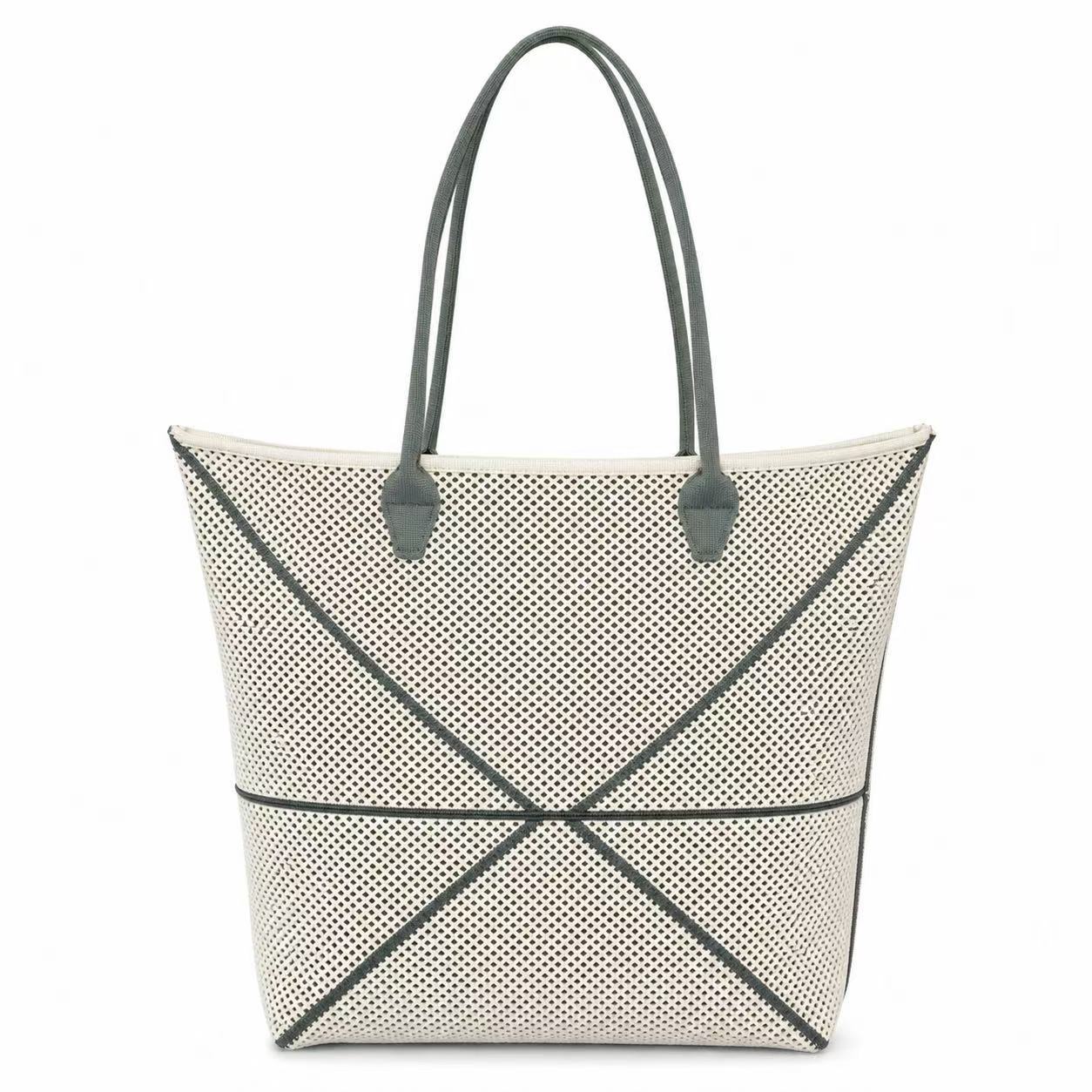 Mesh Knitted Tote Bag For Women, Large Capacity Single Shoulder Folding Bag, Fashion Versatile Handbag, Commuter Travel Bag - Oat White — 1