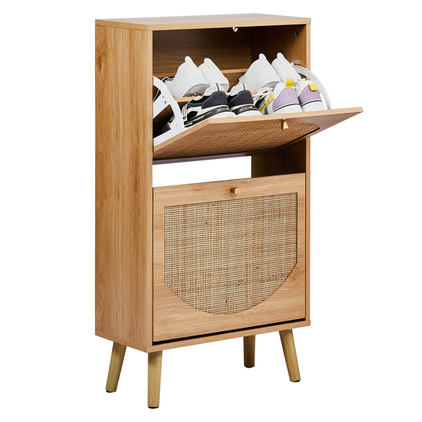 2-Tilt Shoe Cabinet With Arched Rattan Surface, MDF With Triamine, 54x24x98cm... 7