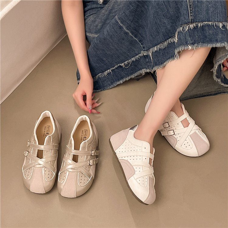 Women Retro Color Block Cut Out Sneakers Cross Double Buckle Flat Casual Birken Shoes
