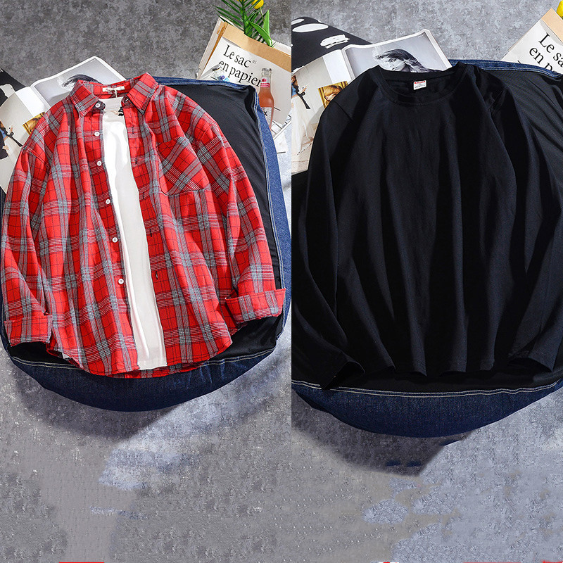 Spring And Autumn Ins Plaid Shirt Men's Long Sleeve