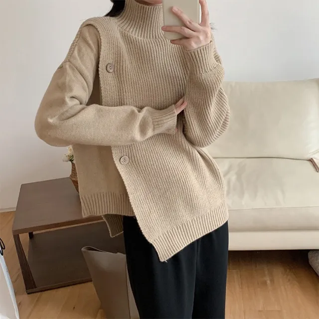 Women's Fashionable Simple Turtleneck Sweater Khaki - Shop at LoveMi