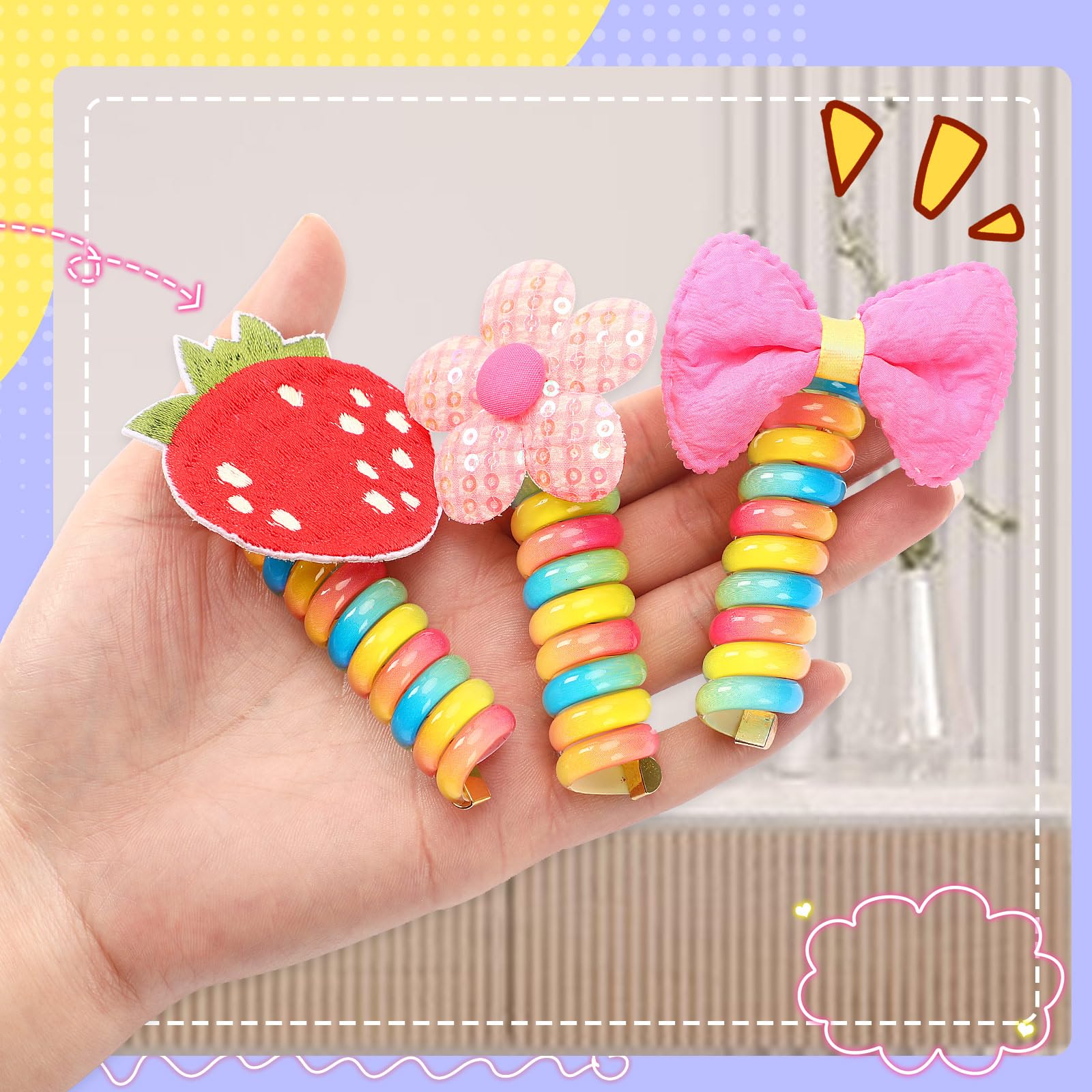 6Pcs Colorful Telephone Wire Hair Bands For Kids, Spiral Ties Braided Telephone Cord Hair Bands Hair Accessories For Girls Women, Bowknot Braided Phone Wire Hair Ties - Image 1