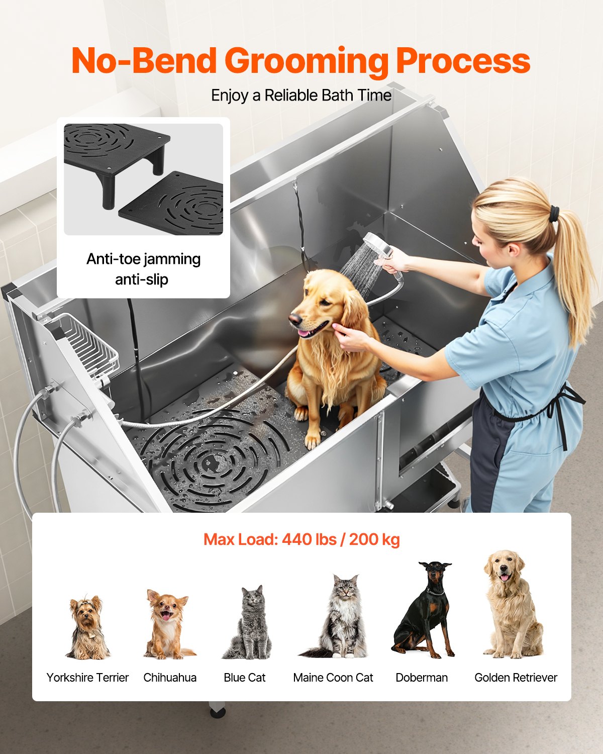 Dog Grooming Bath Tub Stainless Steel W Stairs Water Filter - Image 1 of 10