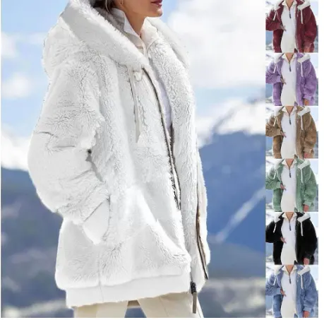 New Winter Plush Hooded Sweater Zipper Autumn Loose