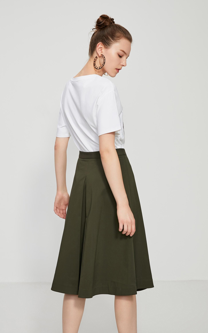 Title 2, Button embellished pleated A-line skirt, a styl...