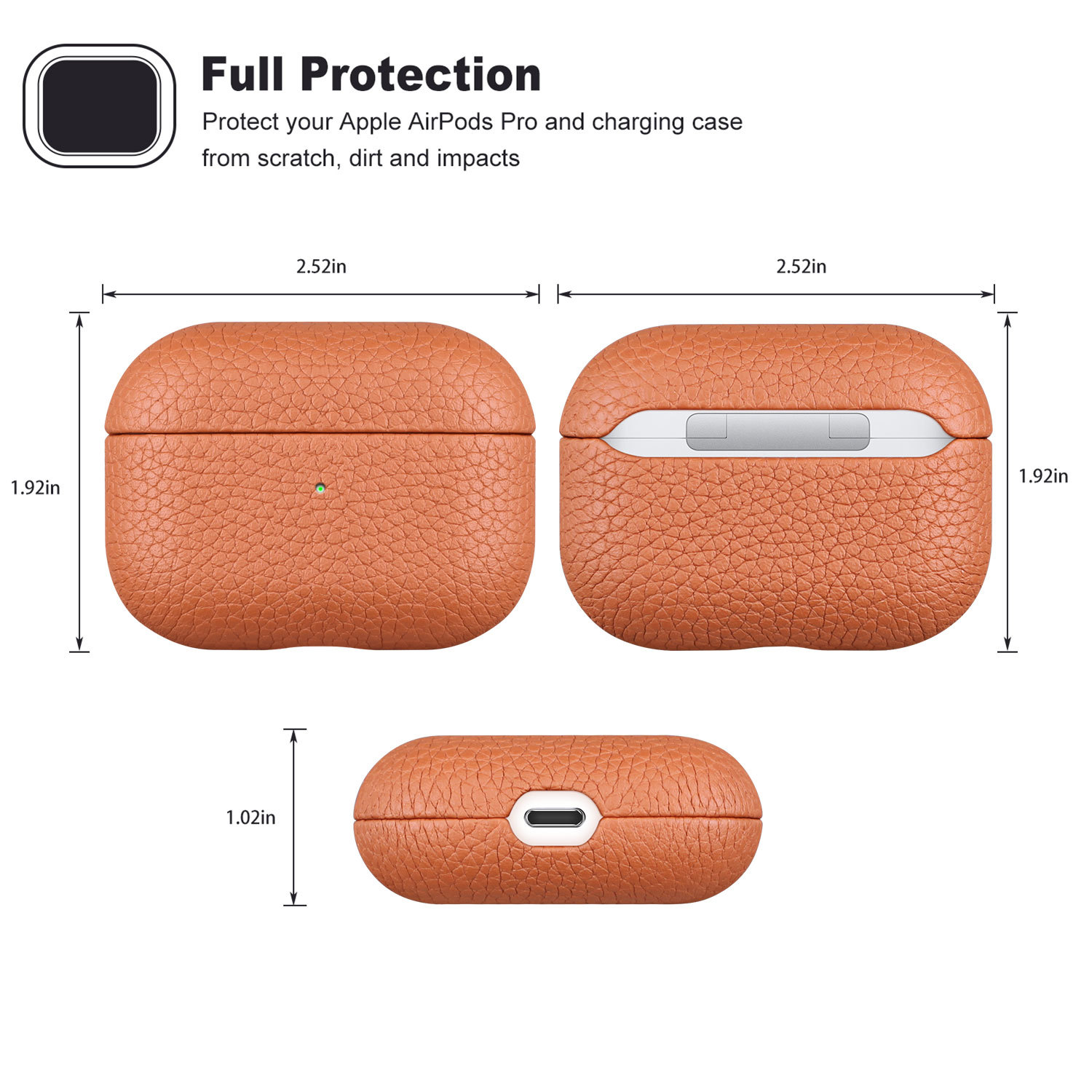 Lychee Leather Earphone Case Orange Fit - Image 3