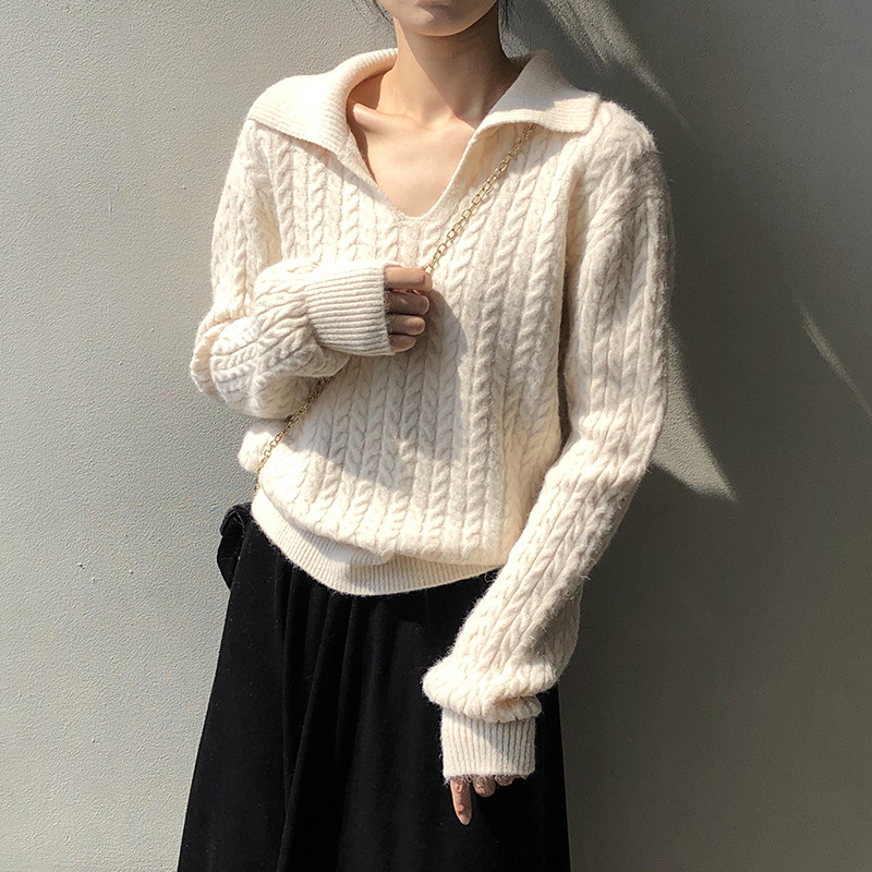 Title 6, Korean Style V Neck Loose Fitting Lazy Knit Top