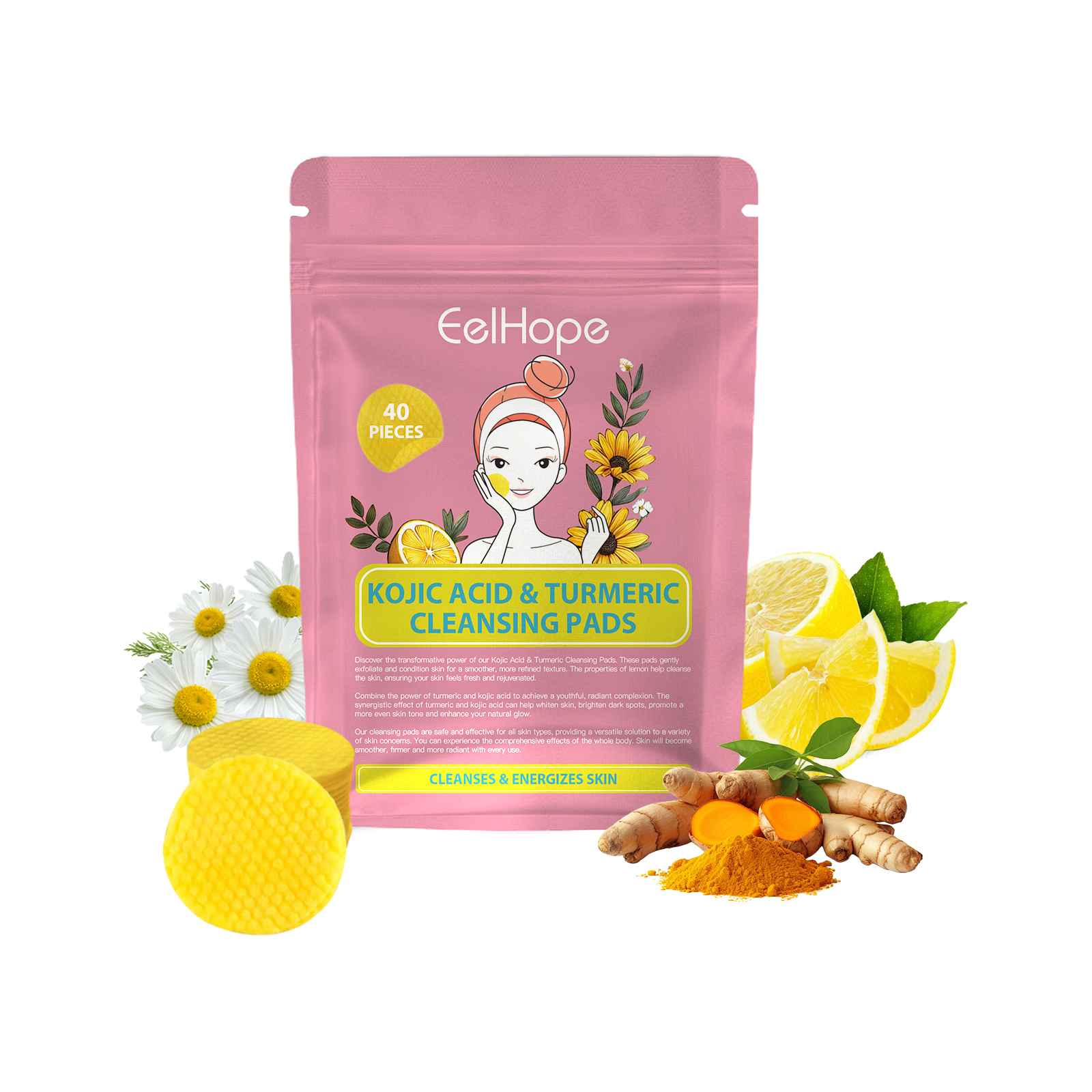 Jaysuing Turmeric Glycolic Acid Cleansing Pads, Hydrating Brightening Exfoliating Cotton Pads To Refine Pores & Smooth Rough Skin For Daily Facial Care