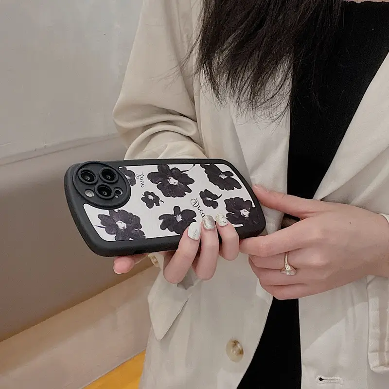 New Style Oil Painting Flower Sticker Leather Phone Case
