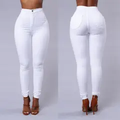 Casual Pants For Women High Waist Stretch Slim Trouser Skinny Candy Color Jeans - White - View 1