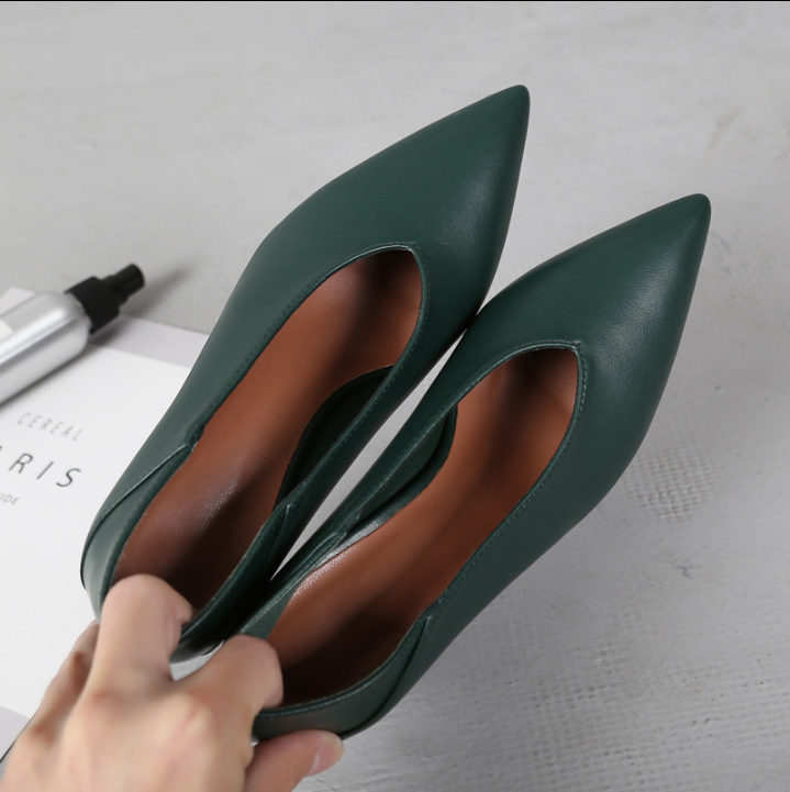Vintage Pointed Deep V-mouth Women's Thick Heel High Heel Shoes