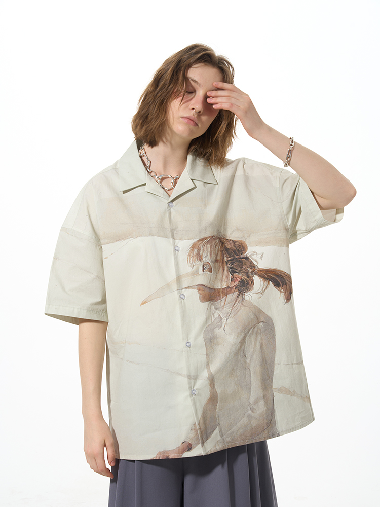 Title 3, Casual Graphic Print Versatile Short Sleeve Shirt