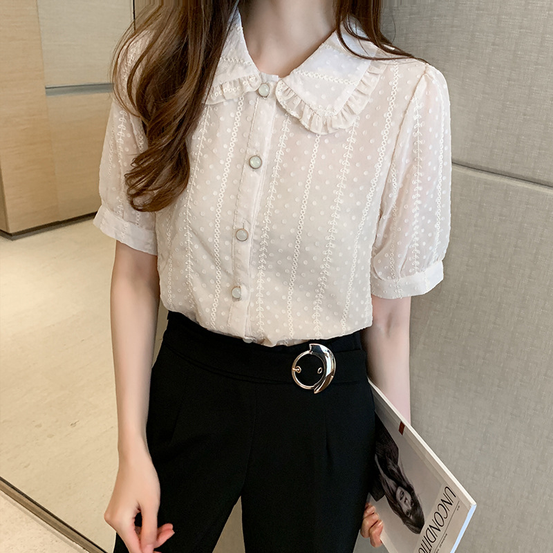 Title 7, White Girly Blouse Short-sleeved Western-style ...