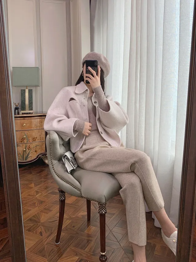 New Spring And Autumn Loose Knitted Straight Leg Trousers Oat Color - Shop at LoveMi